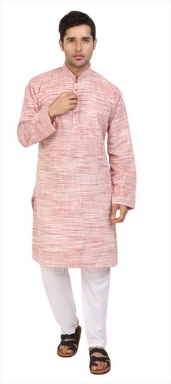509112: Red and Maroon, White and Off White color Kurta Pyjamas in Cotton fabric with Printed work