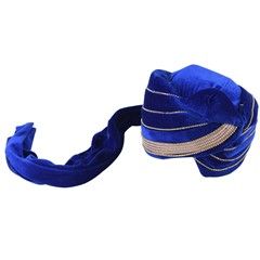 600019 Blue color family turban in Velvet fabric with Moti, Stone, Lace work.