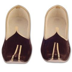 600033 Beige and Brown  color family mojari in Velvet fabric with Self work .