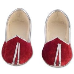 600034 Red and Maroon  color family mojari in Velvet fabric with Self work .