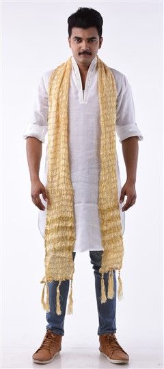600107 Beige and Brown color family stole in Crushed Silk fabric with Crushed, Zari, Thread work.