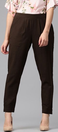 601050 Beige and Brown  color family Jeggings in Cotton fabric with Thread work .