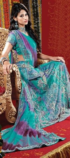 Bridal Blue color Lehenga in Net fabric with Cut Dana, Stone, Thread, Zircon work : 727574