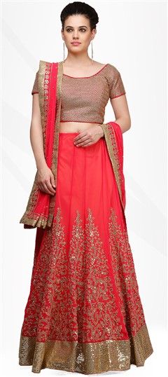 731065 Pink and Majenta  color family Brides maid Lehenga, Mehendi & Sangeet Lehenga in Faux Georgette fabric with Border, Sequence, Thread work .
