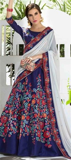 742574 Blue  color family Brides maid Lehenga,Mehendi & Sangeet Lehenga in Silk fabric with Floral,Printed,Stone work .