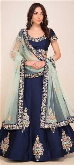 745604 Blue  color family Brides maid Lehenga, Mehendi & Sangeet Lehenga in Silk fabric with Machine Embroidery, Resham, Thread work .