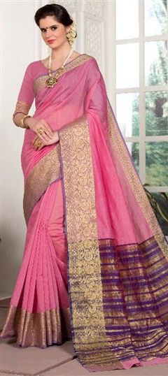 Party Wear Pink and Majenta color Saree in Art Silk, Silk fabric with Embroidered, Thread work : 752246
