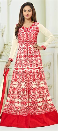 752431 Red and Maroon  color family Long Lehenga Choli in Faux Georgette fabric with Machine Embroidery, Resham, Stone, Thread work .
