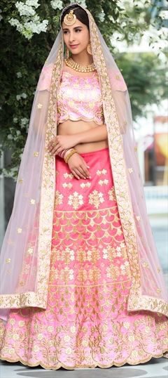 753556 Pink and Majenta  color family Bridal Lehenga, Mehendi & Sangeet Lehenga in Silk fabric with Gota Patti, Machine Embroidery, Thread, Zari work .
