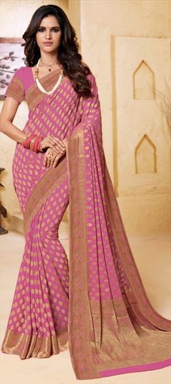 Party Wear Purple and Violet color Saree in Chiffon fabric with Classic Thread, Zari work : 757801