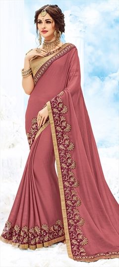 Party Wear Pink and Majenta color Saree in Chiffon fabric with Classic Embroidered, Lace, Resham, Stone, Thread work : 759691
