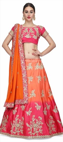 760756 Orange, Pink and Majenta  color family Brides maid Lehenga in Satin fabric with Dabka, Machine Embroidery, Stone, Thread, Zari work .