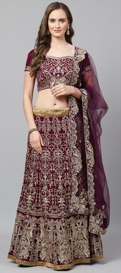 Mehendi Sangeet, Party Wear Purple and Violet color Lehenga in Velvet fabric with Embroidered, Thread, Zari work : 765952