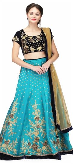 768383 Blue  color family Bridal Lehenga in Raw Silk fabric with Lace, Sequence, Stone, Zari work .