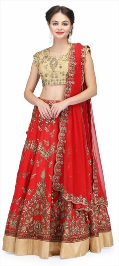 768384 Red and Maroon  color family Bridal Lehenga in Raw Silk fabric with Sequence, Stone, Zari work .