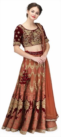768386 Beige and Brown  color family Bridal Lehenga in Raw Silk fabric with Machine Embroidery,Patch,Thread,Zari work .