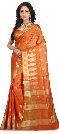 769172: Traditional Orange color Saree in Banarasi Silk, Silk fabric with Zari work