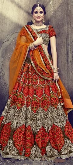 771462 Beige and Brown  color family Bridal Lehenga in Velvet fabric with Bugle Beads,Machine Embroidery,Thread,Zari work .