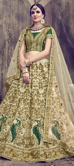 771463 White and Off White  color family Bridal Lehenga in Silk fabric with Bugle Beads,Machine Embroidery,Thread,Zari work .