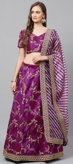 Mehendi Sangeet, Party Wear Purple and Violet color Lehenga in Patola Silk, Silk fabric with Embroidered, Sequence, Thread work : 774016