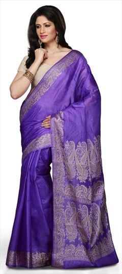 775775: Traditional Purple and Violet color Saree in Banarasi Silk, Silk fabric with Thread work