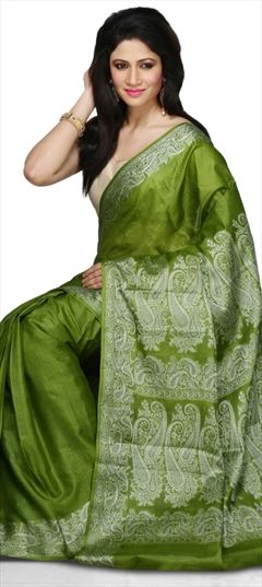 775776: Traditional Green color Saree in Banarasi Silk, Silk fabric with Thread work