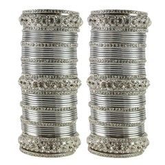 Silver color Bangles in Brass studded with CZ Diamond & Silver Rodium Polish : 803893