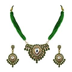 Green color Pendant in Brass studded with CZ Diamond & Gold Rodium Polish : 804164