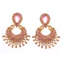 Pink and Majenta color Earrings in Metal Alloy studded with Austrian diamond, Kundan & Gold Rodium Polish : 805574