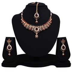 805673 Red and Maroon  color family Necklace in Metal Alloy Metal with Austrian diamond stone  and Gold Rodium Polish work