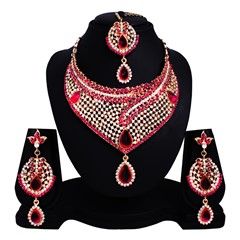 805674 Pink and Majenta  color family Necklace in Metal Alloy Metal with Austrian diamond, Beads stone  and Gold Rodium Polish work