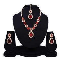 805683 Red and Maroon  color family Necklace in Metal Alloy Metal with Austrian diamond stone  and Gold Rodium Polish work