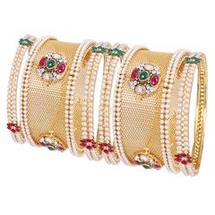 Multicolor color Bangles in Metal Alloy studded with Austrian diamond, Beads, Pearl & Enamel : 805722