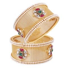 805725 Multicolor  color family Bangles in Metal Alloy Metal with Austrian diamond, Beads, Pearl stone  and Enamel work