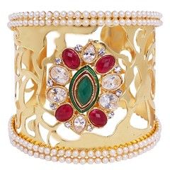 Red and Maroon, White and Off White color Bangles in Metal Alloy studded with Austrian diamond, Beads, Pearl & Enamel : 805726