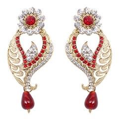 805754 Red and Maroon, White and Off White  color family Earrings in Metal Alloy Metal with Austrian diamond, Cubic Zirconia stone  and Enamel work