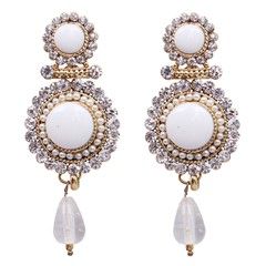 805761 White and Off White  color family Earrings in Metal Alloy Metal with Austrian diamond, Cubic Zirconia stone  and Enamel work