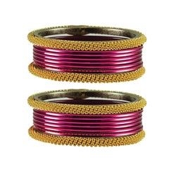 Pink and Majenta color Bangles in Brass studded with Artificial & Gold Rodium Polish : 807154