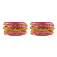 Pink and Majenta color Bangles in Brass studded with Artificial & Gold Rodium Polish : 807479