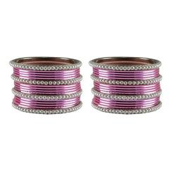 807618 Pink and Majenta  color family Bangles in Brass Metal with Pearl stone  and Enamel work