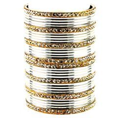White and Off White color Bangles in Brass studded with CZ Diamond & Enamel : 807689
