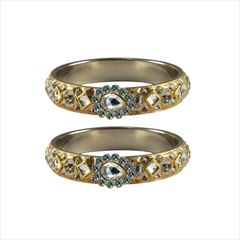 Blue color Bangles in Brass studded with CZ Diamond & Gold Rodium Polish : 811674
