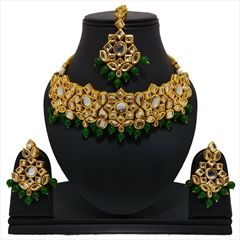 813842 Green  color family Necklace in Metal Alloy Metal with CZ Diamond, Kundan stone  and Gold Rodium Polish work