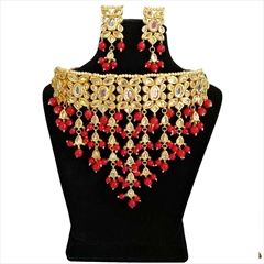 814285 Red and Maroon  color family Necklace in Metal Alloy Metal with CZ Diamond, Kundan stone  and Gold Rodium Polish work