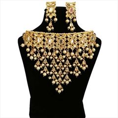 814287 Beige and Brown  color family Necklace in Metal Alloy Metal with CZ Diamond, Kundan stone  and Gold Rodium Polish work