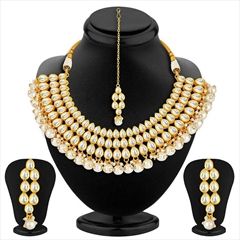 814288 White and Off White  color family Necklace in Metal Alloy Metal with CZ Diamond, Kundan stone  and Gold Rodium Polish work