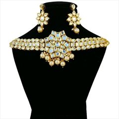 814565 Beige and Brown, White and Off White  color family Necklace in Metal Alloy Metal with CZ Diamond, Kundan stone  and Gold Rodium Polish work
