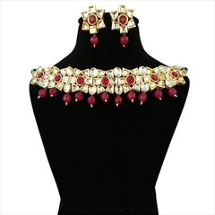 814883 Red and Maroon  color family Necklace in Metal Alloy Metal with CZ Diamond, Kundan stone  and Gold Rodium Polish work