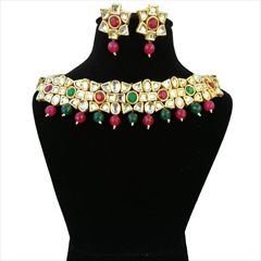 814884 Green, Red and Maroon  color family Necklace in Metal Alloy Metal with CZ Diamond, Kundan stone  and Gold Rodium Polish work