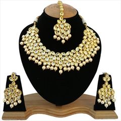 814885 Beige and Brown  color family Necklace in Metal Alloy Metal with CZ Diamond, Kundan stone  and Gold Rodium Polish work